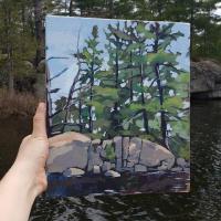 Cliffs. Painted at Big Bald Lake, Ontario, in May 2019. $380. 11x14 inches.