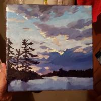 Dusk. Painted at Big Bald Lake, Ontario, in August 2019. SOLD. 12x12 inches.