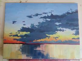 Ocean sunset. Painted during a workshop at Gallery on the Lake in Buckhorn Ontario, September 2017. $180. 18x14 inches.