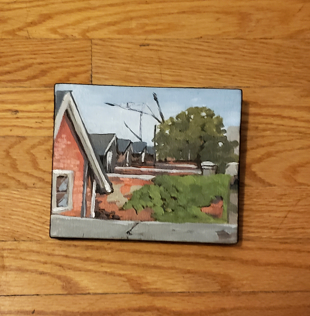 Balcony. Painted in Toronto, Ontario, in 2014; finished in August 2019. SOLD. 4x5 inches.