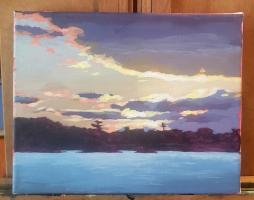 Dusk. Painted at Big Bald Lake, Ontario, in 2020. $150. 11x8 inches.