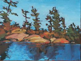 2022, Big Bald Lake. Acrylic on Canvas, 9x12". $200